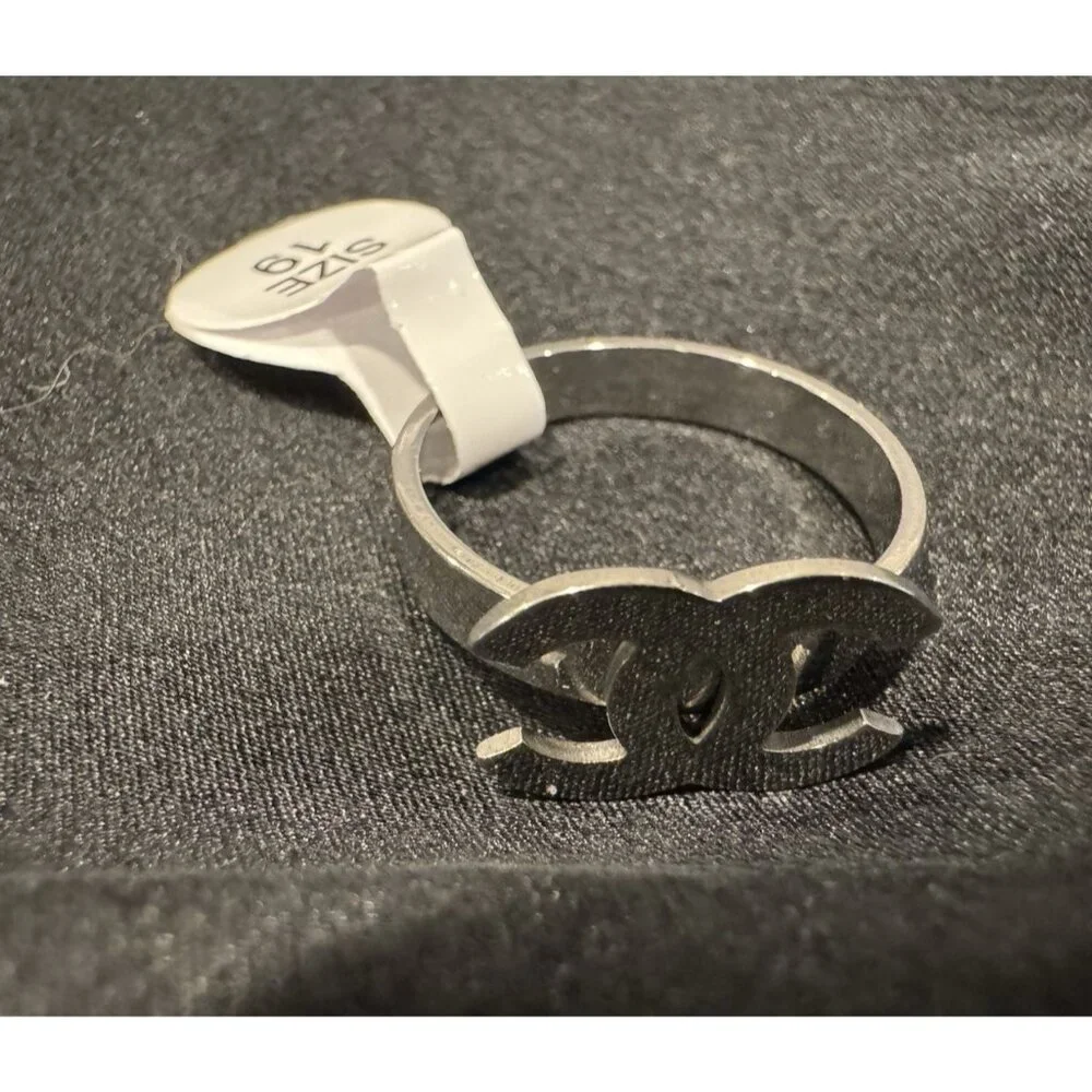 ACERO SIlvertone CC Letters Womens Ring Stainless Steel Silver 19 US 9.5 NEW